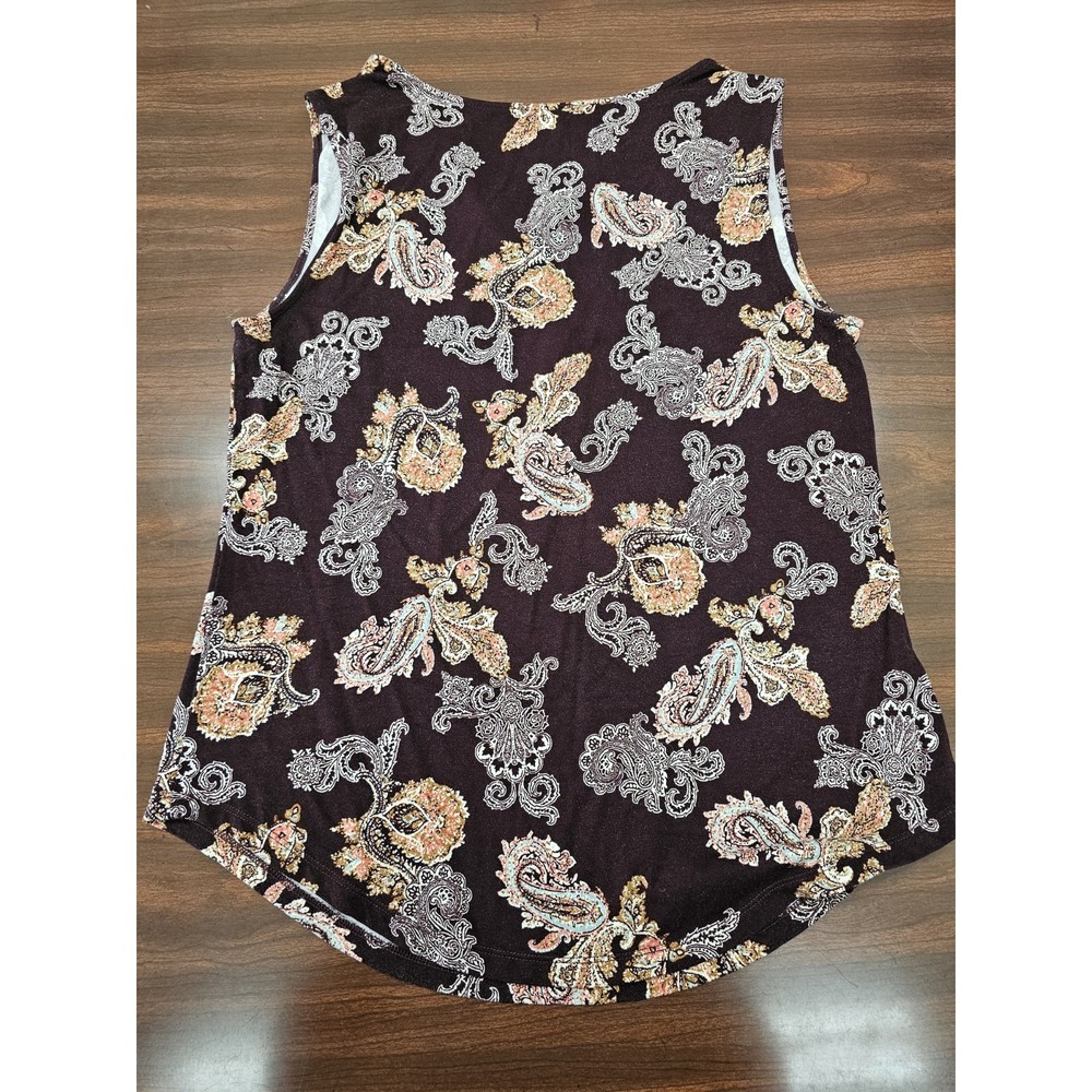 Ann Taylor Women's M Paisley Sleeveless Top Plum Gold Lined Blouse Shell - Picture 2 of 5